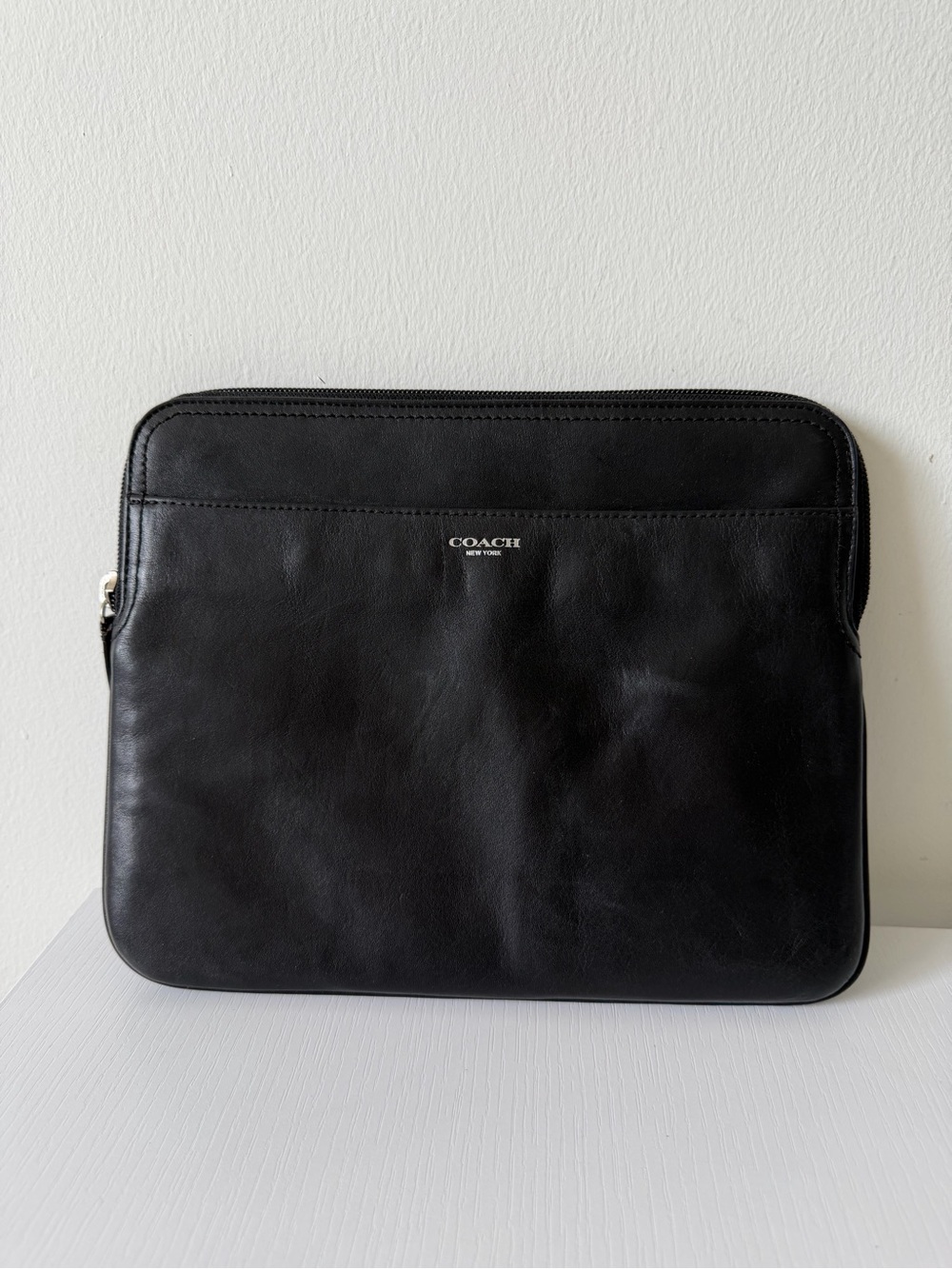 Coach Black Leather Zip Tablet Portfolio